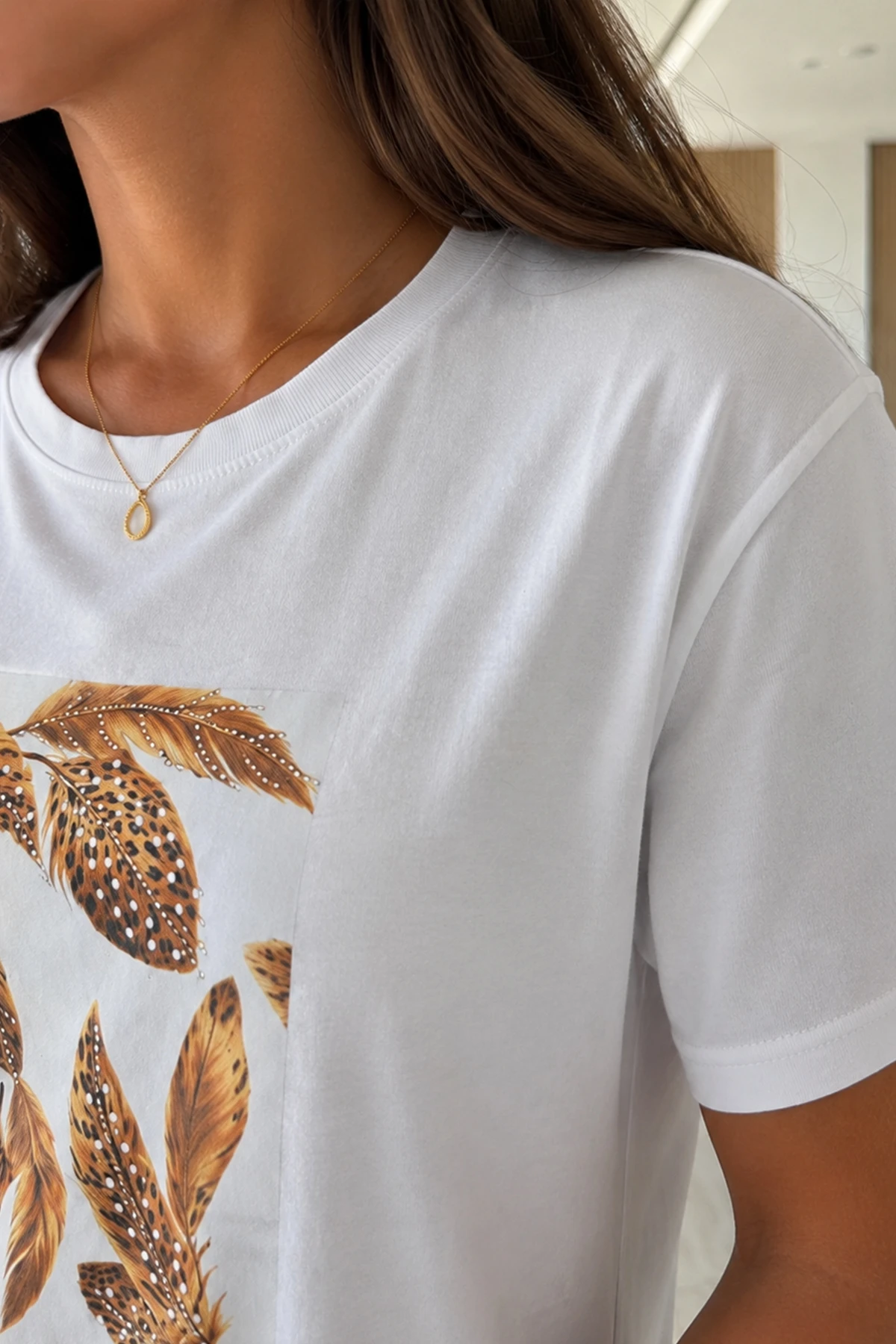 Kadın Kuş Tüyü Baskılı Tshirt