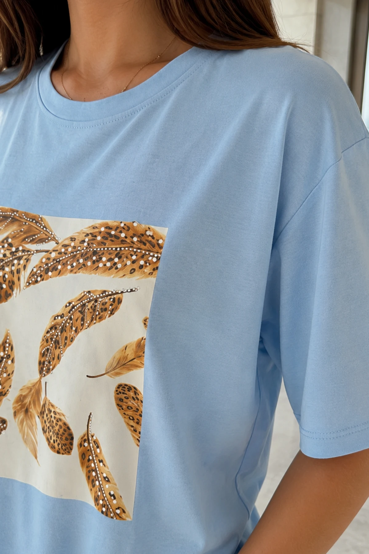 Kadın Kuş Tüyü Baskılı Tshirt
