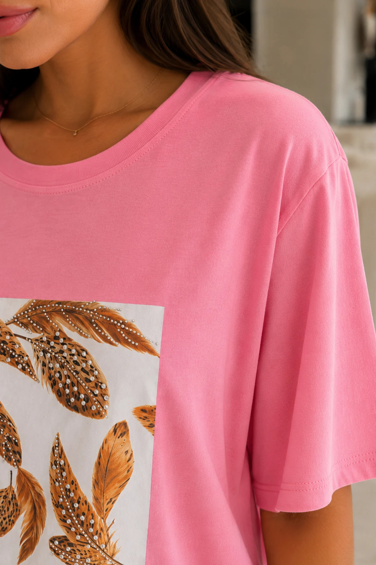 Kadın Kuş Tüyü Baskılı Tshirt