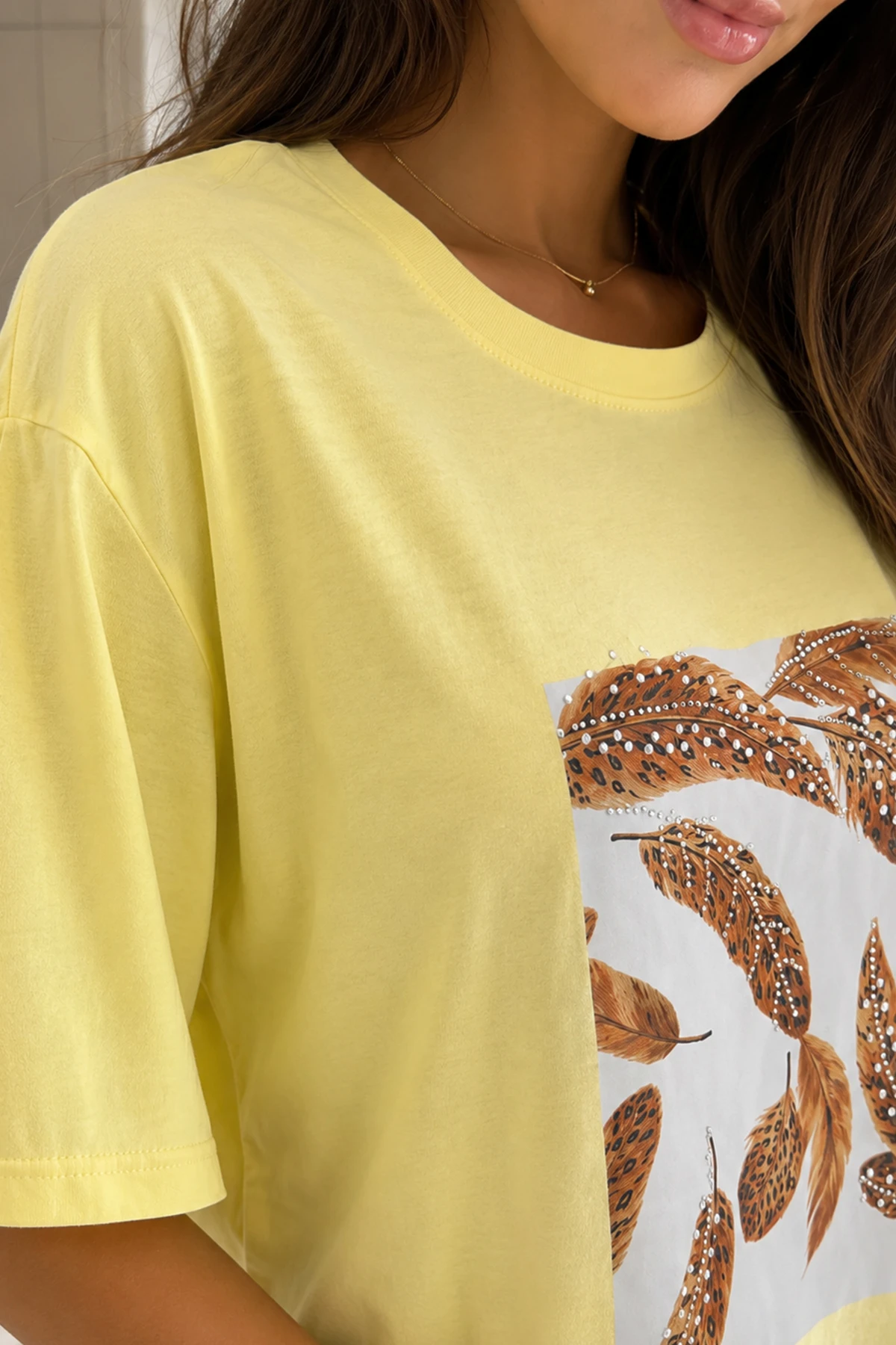 Kadın Kuş Tüyü Baskılı Tshirt