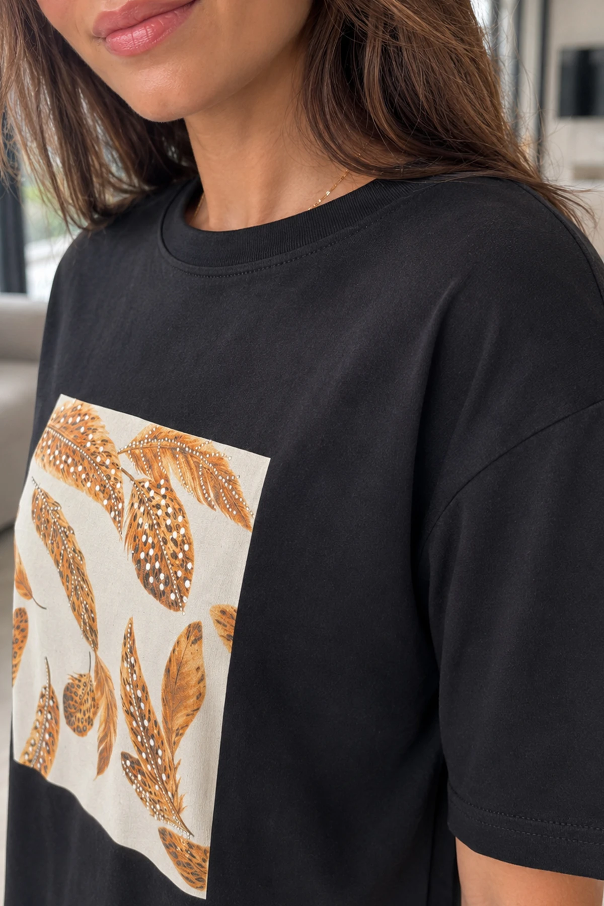 Kadın Kuş Tüyü Baskılı Tshirt