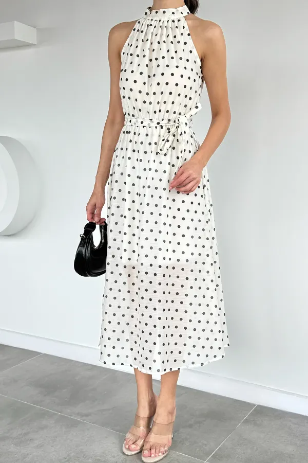 Kadın Puantiyeli Yakalı Elbise
