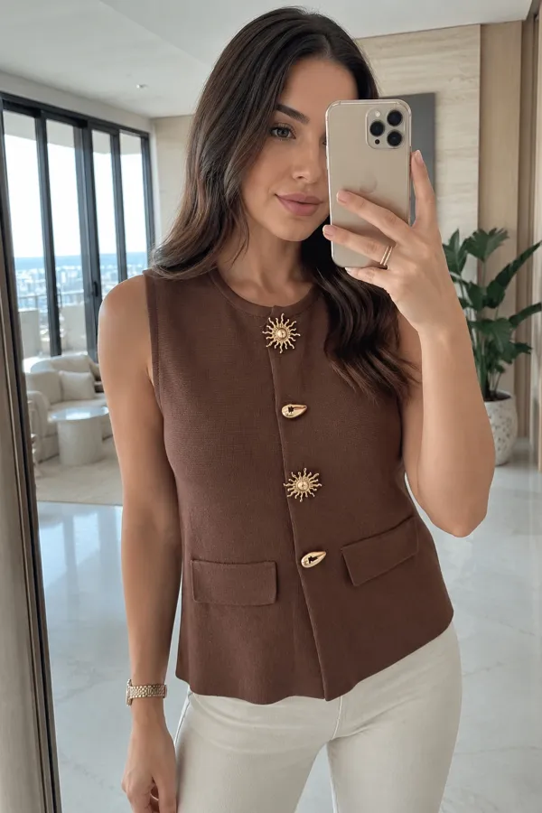 Kadın Güneş Düğmeli Blazer Yelek