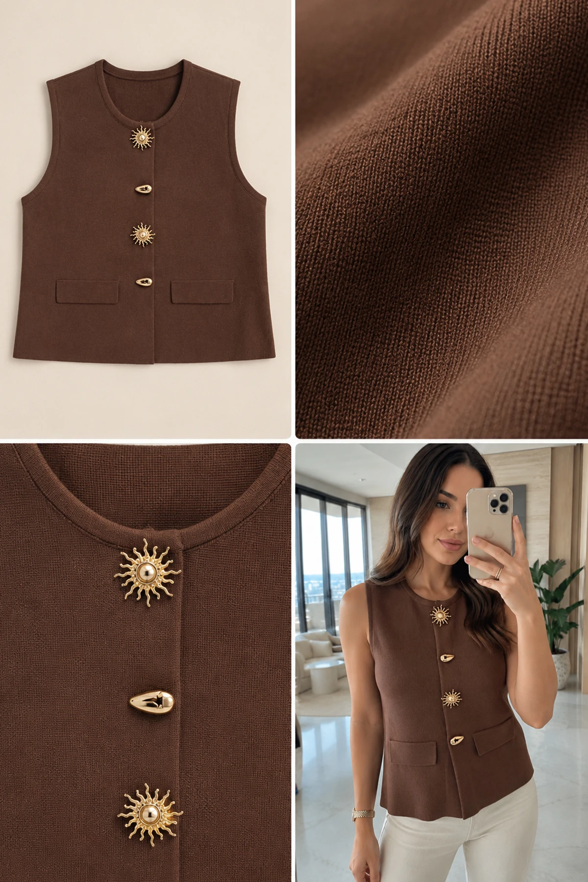 Kadın Güneş Düğmeli Blazer Yelek