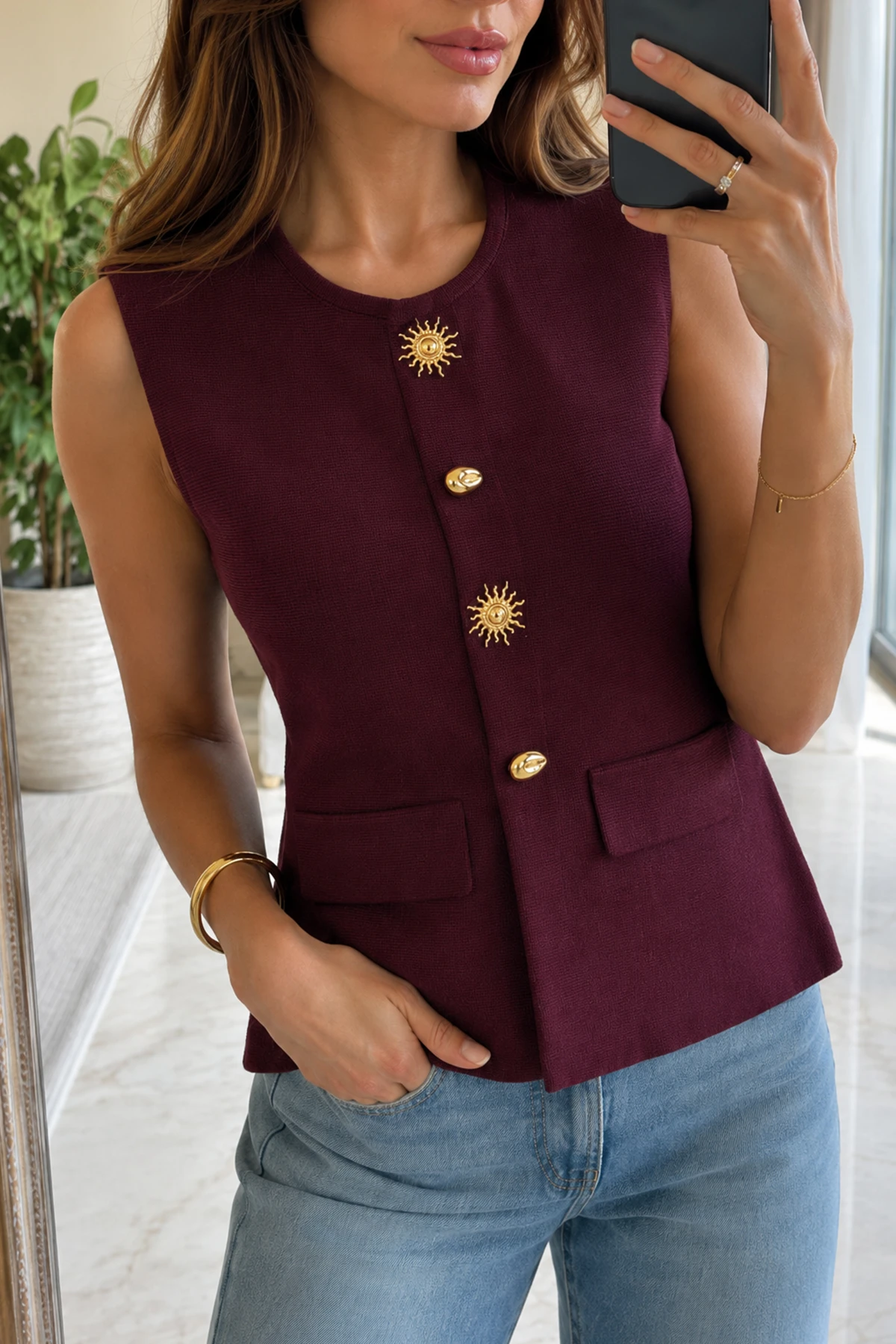 Kadın Güneş Düğmeli Blazer Yelek