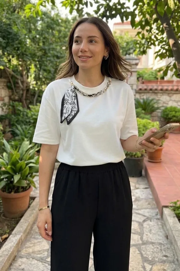 Kadın Yaka Flar Detaylı İkili Takım