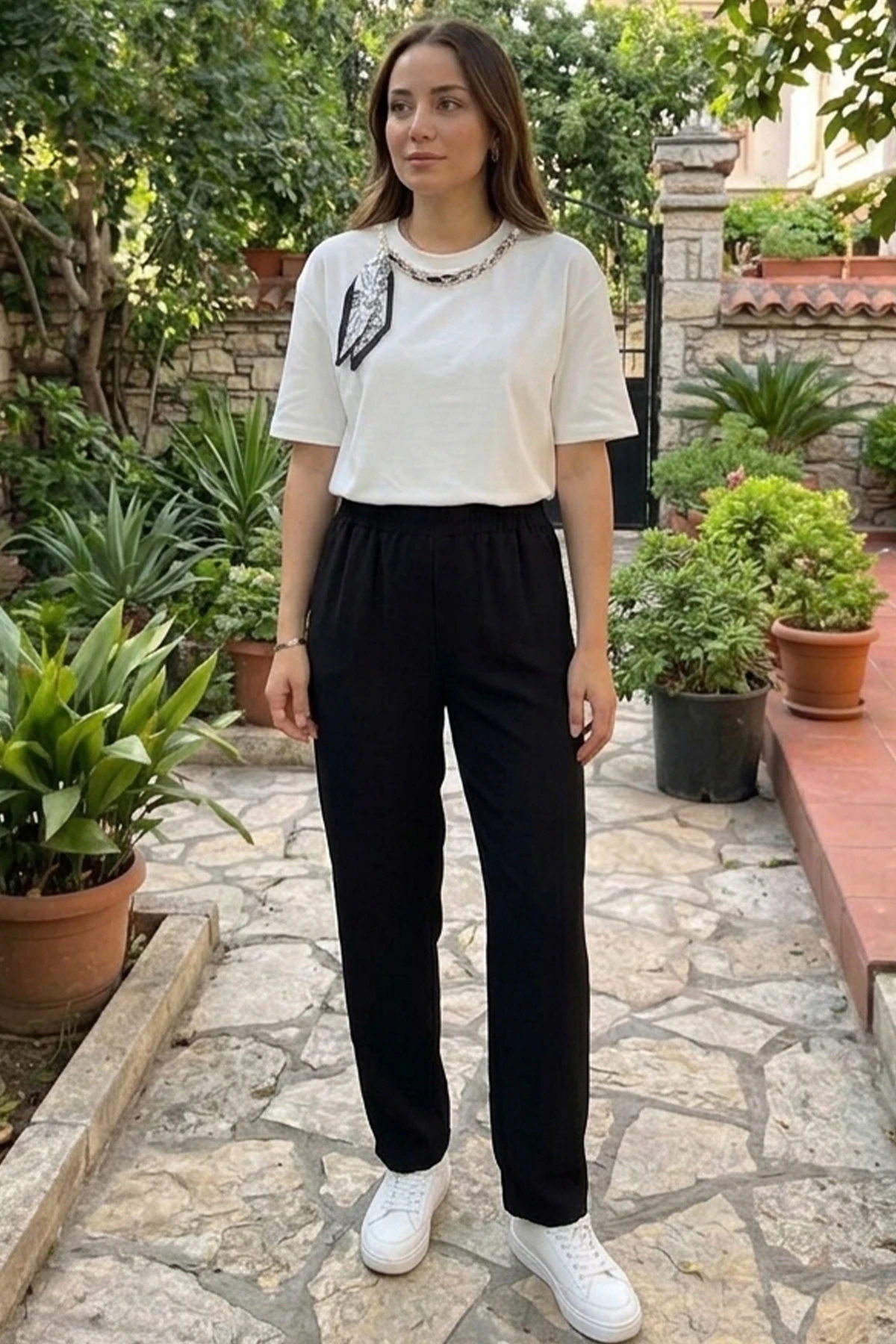 Kadın Yaka Flar Detaylı İkili Takım