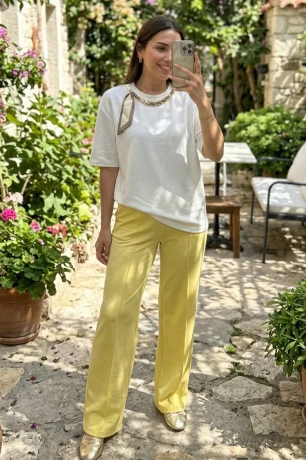 Kadın Yaka Flar Detaylı İkili Takım