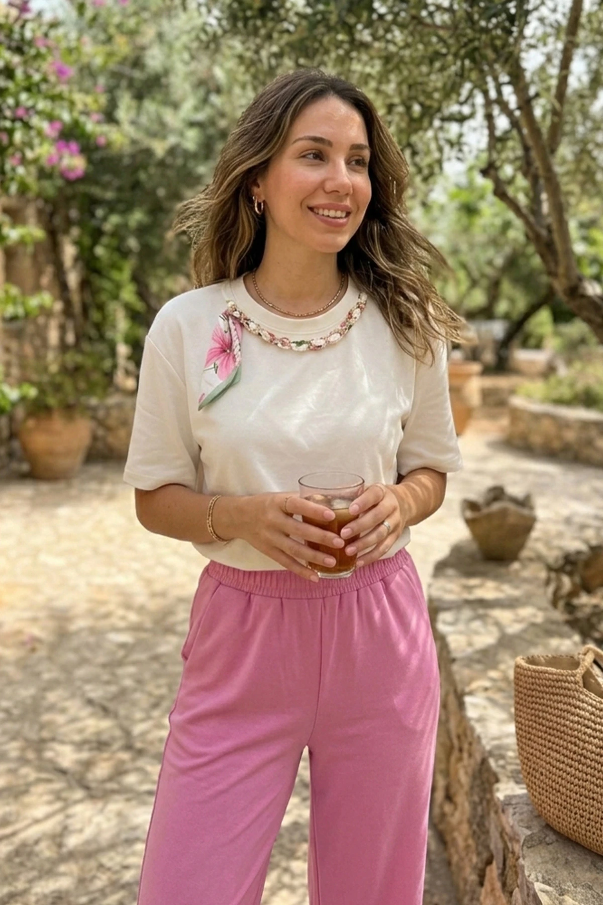 Kadın Yaka Flar Detaylı İkili Takım