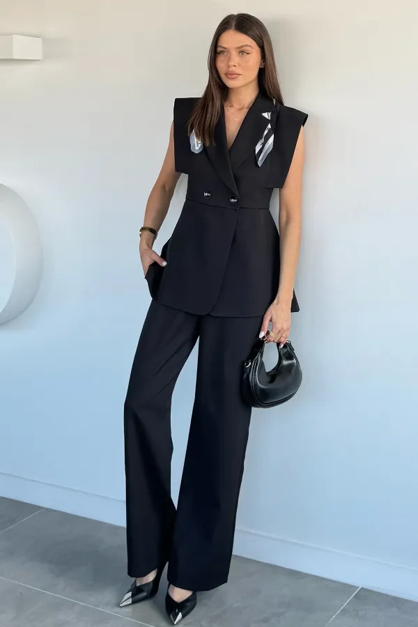 Kadın Kol Detaylı Blazer Yelek Takım