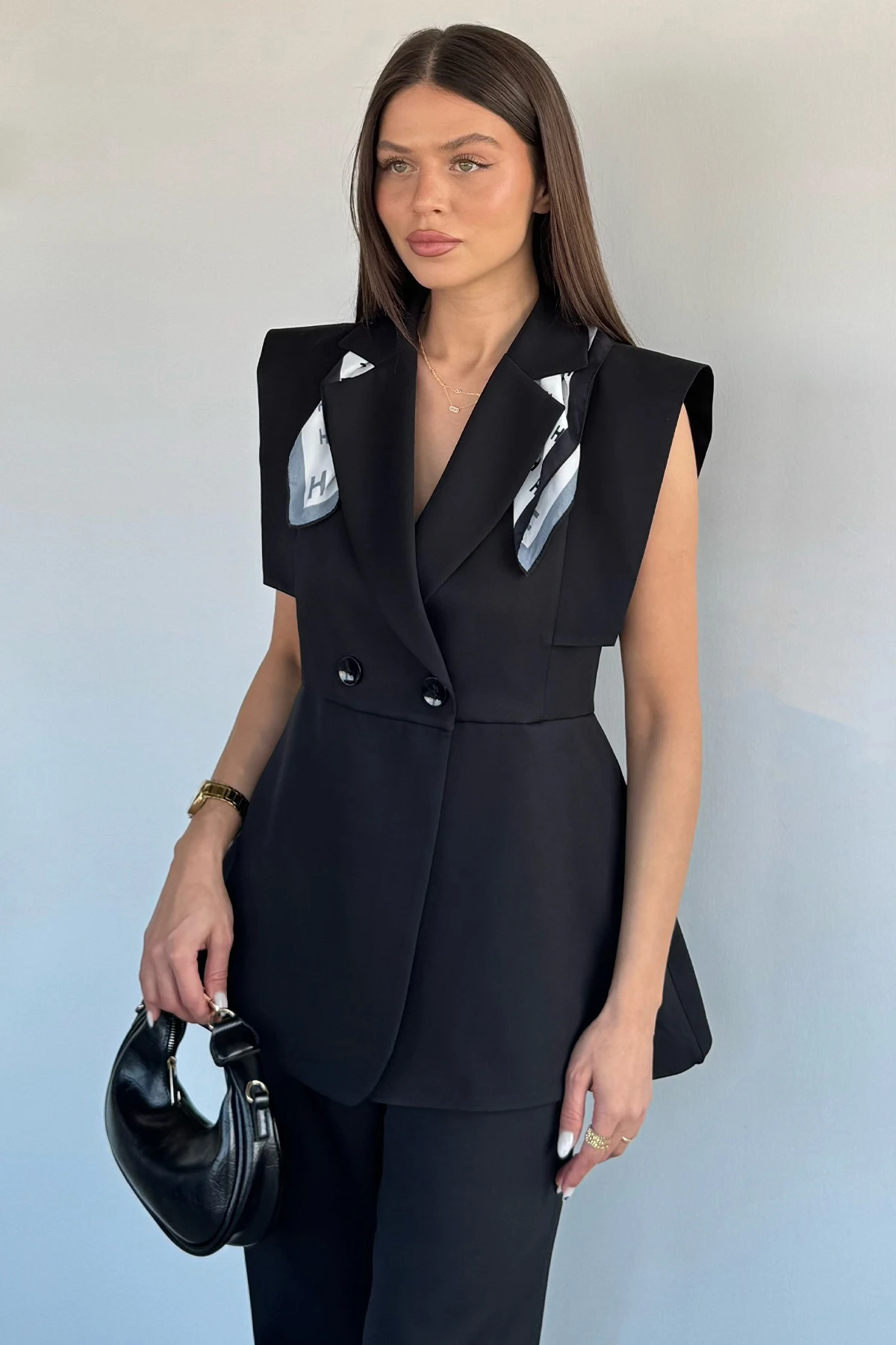 Kadın Kol Detaylı Blazer Yelek Takım