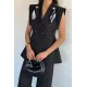 Kadın Kol Detaylı Blazer Yelek Takım
