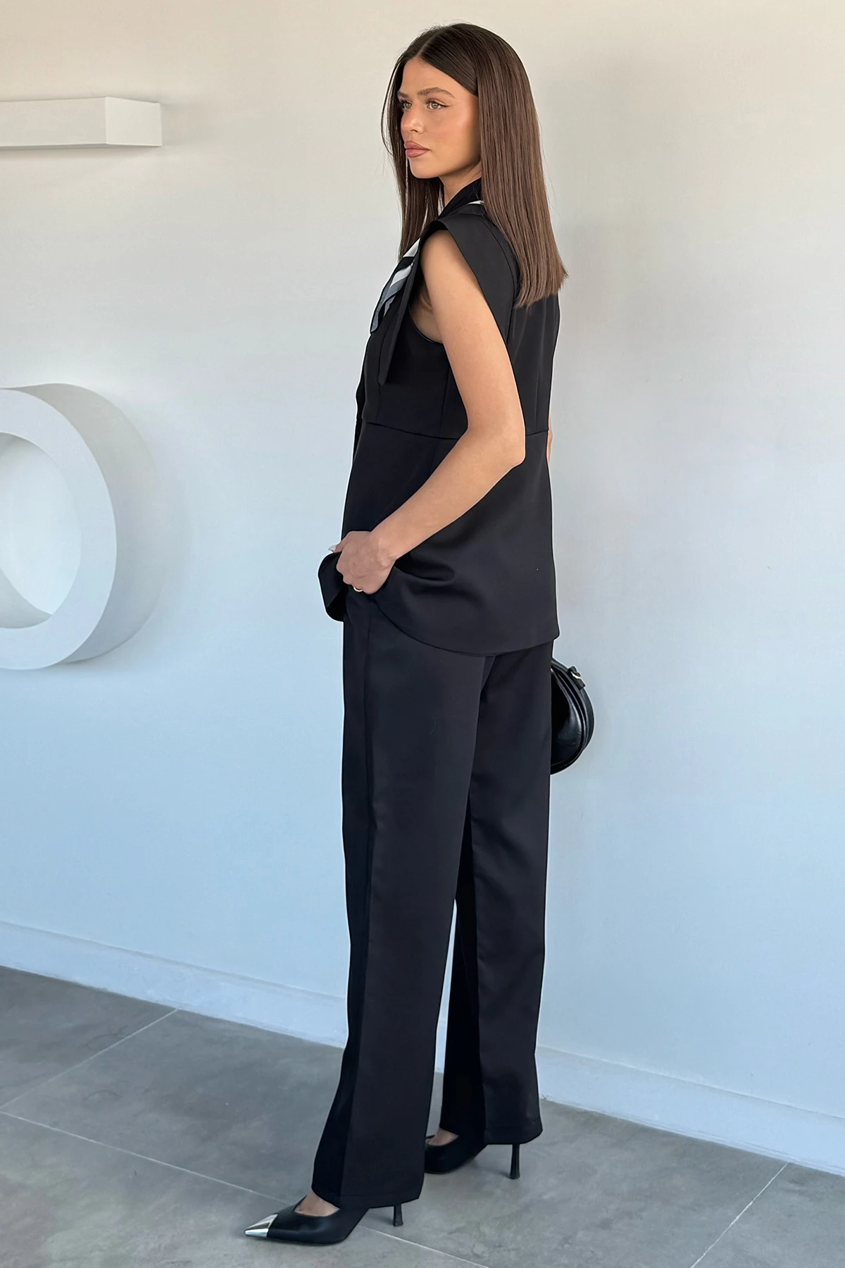 Kadın Kol Detaylı Blazer Yelek Takım