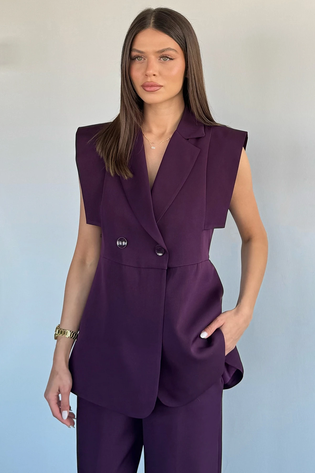 Kadın Kol Detaylı Blazer Yelek Takım