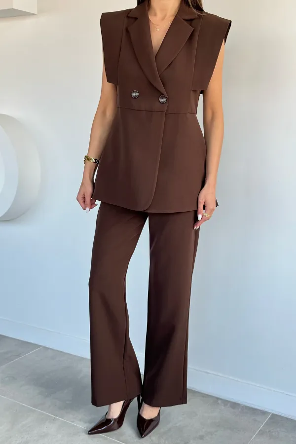 Kadın Kol Detaylı Blazer Yelek Takım