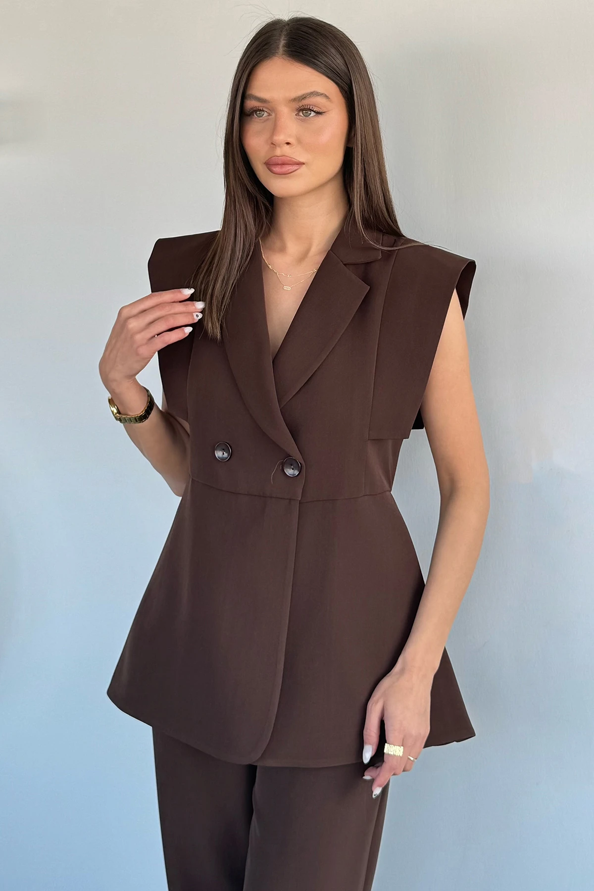Kadın Kol Detaylı Blazer Yelek Takım