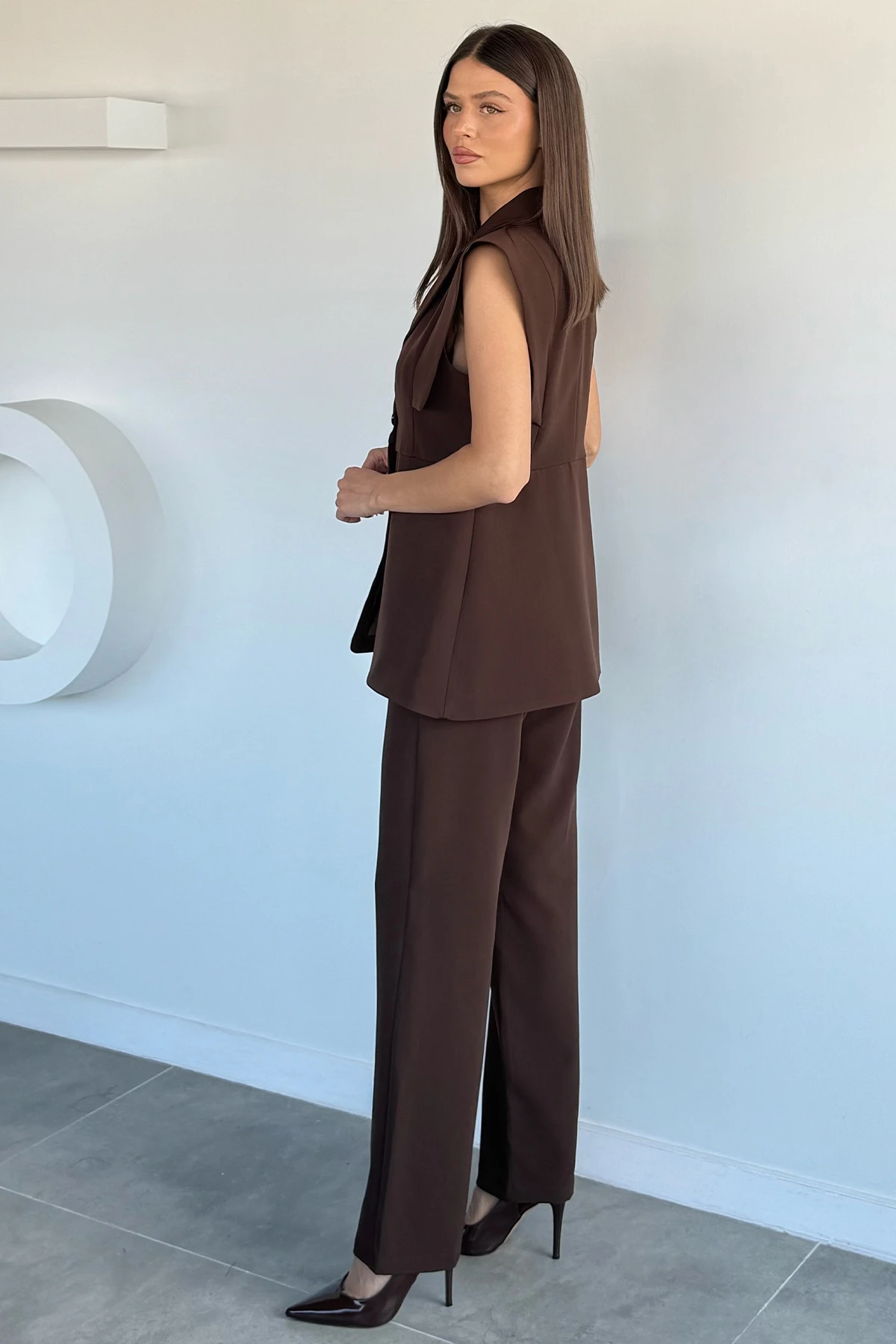 Kadın Kol Detaylı Blazer Yelek Takım