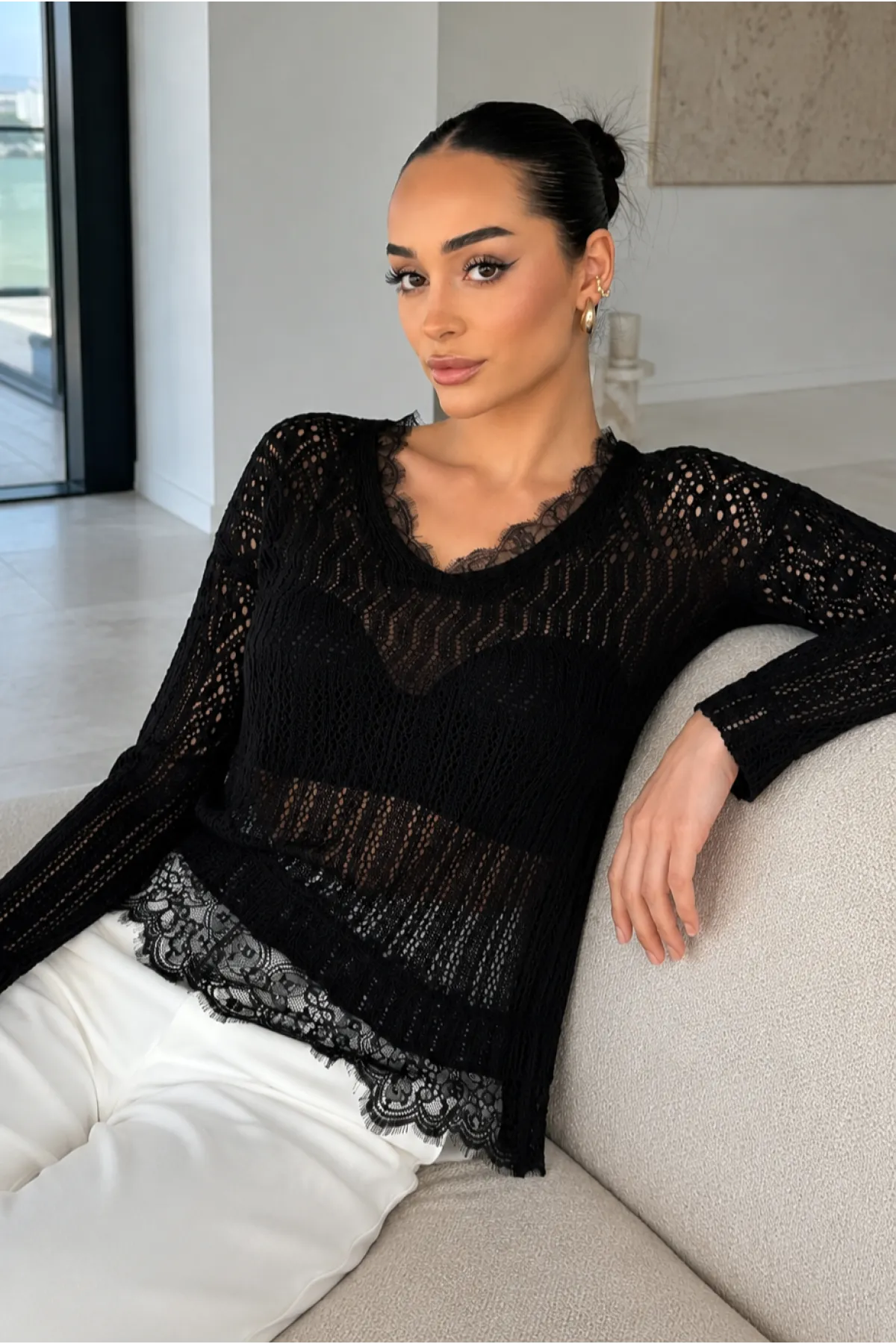 Kadın Dantelli Delikli Bluz