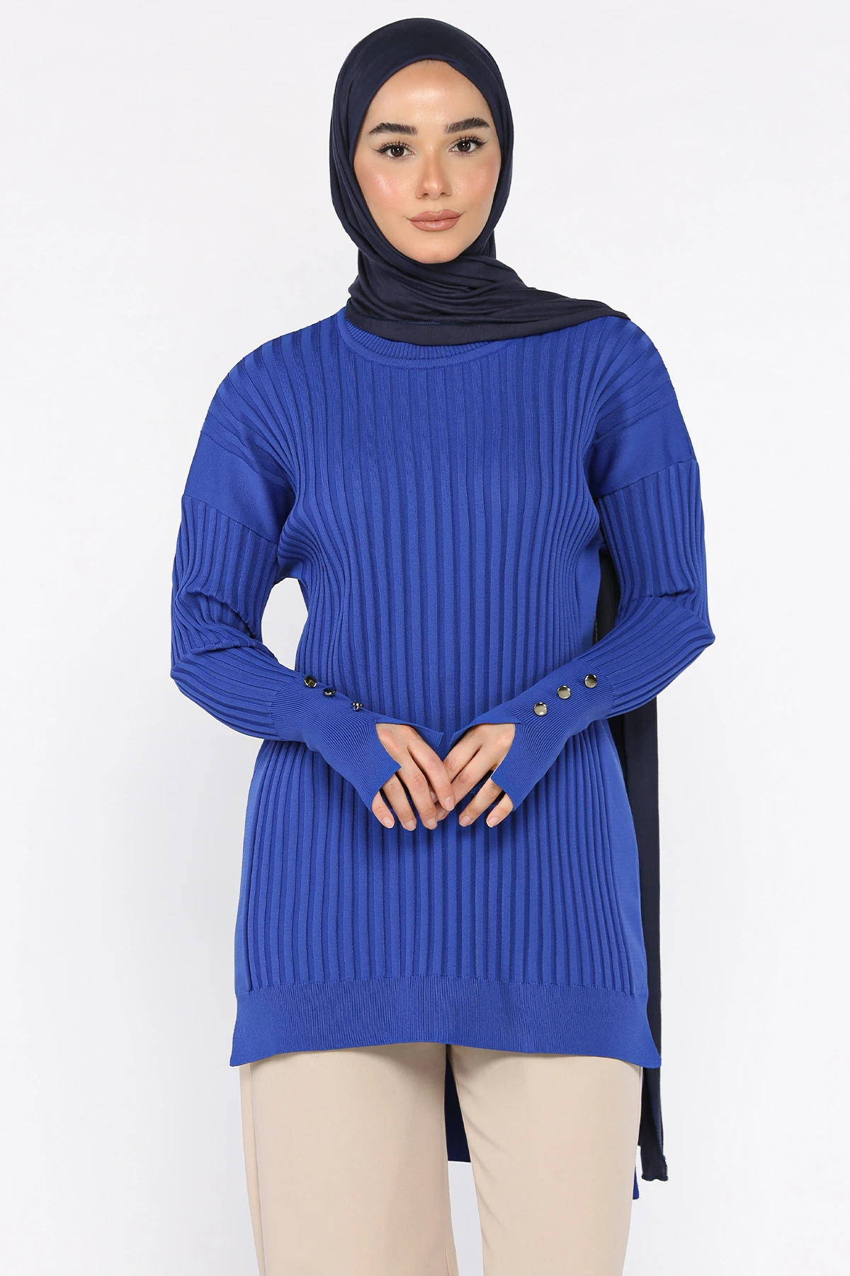 Kadın Ön Kısa Arka Uzun Polyester Tunik