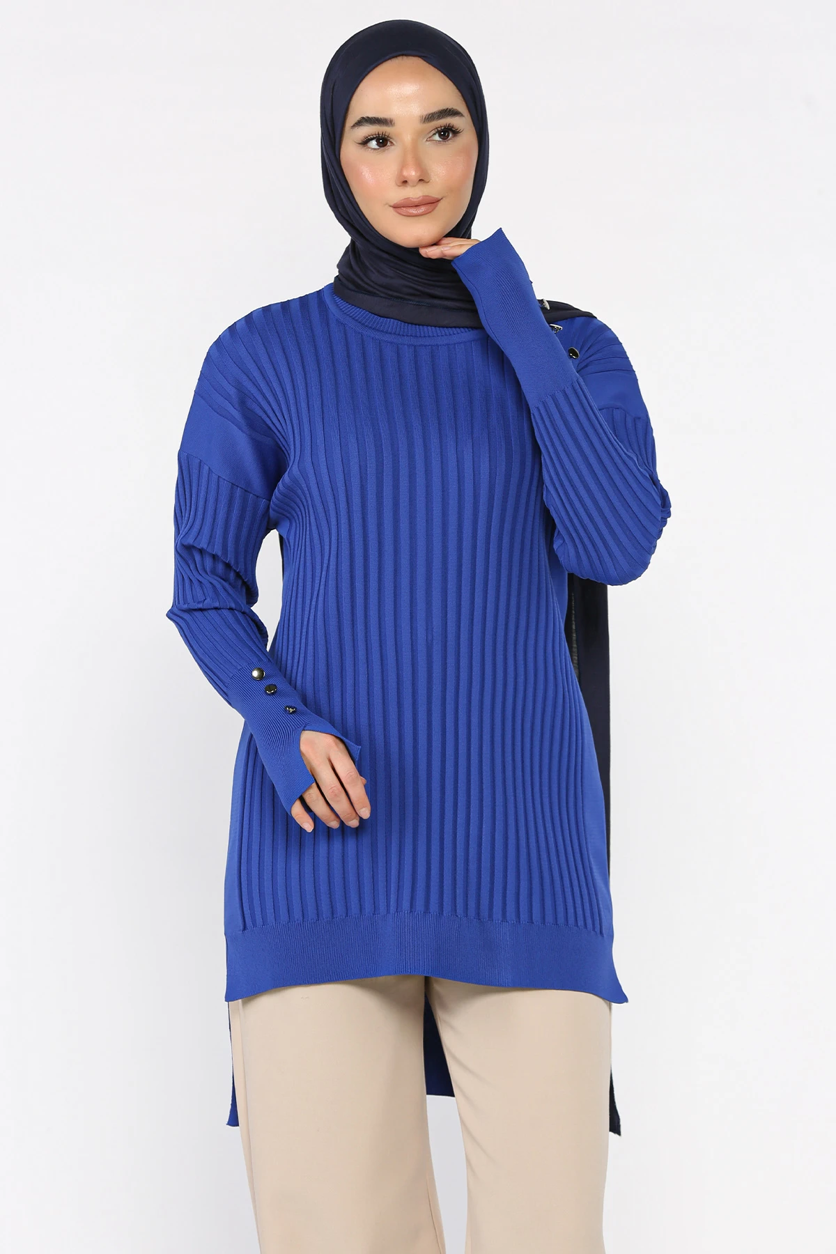 Kadın Ön Kısa Arka Uzun Polyester Tunik