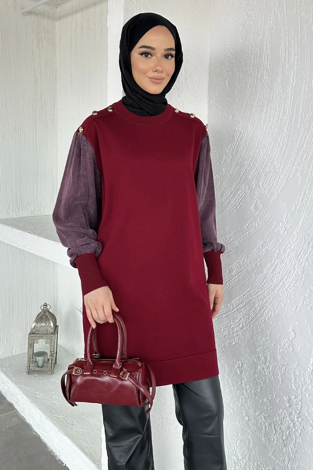 Kadın Omzu Düğmeli Viscon Tunik