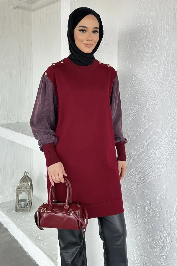 Kadın Omzu Düğmeli Viscon Tunik