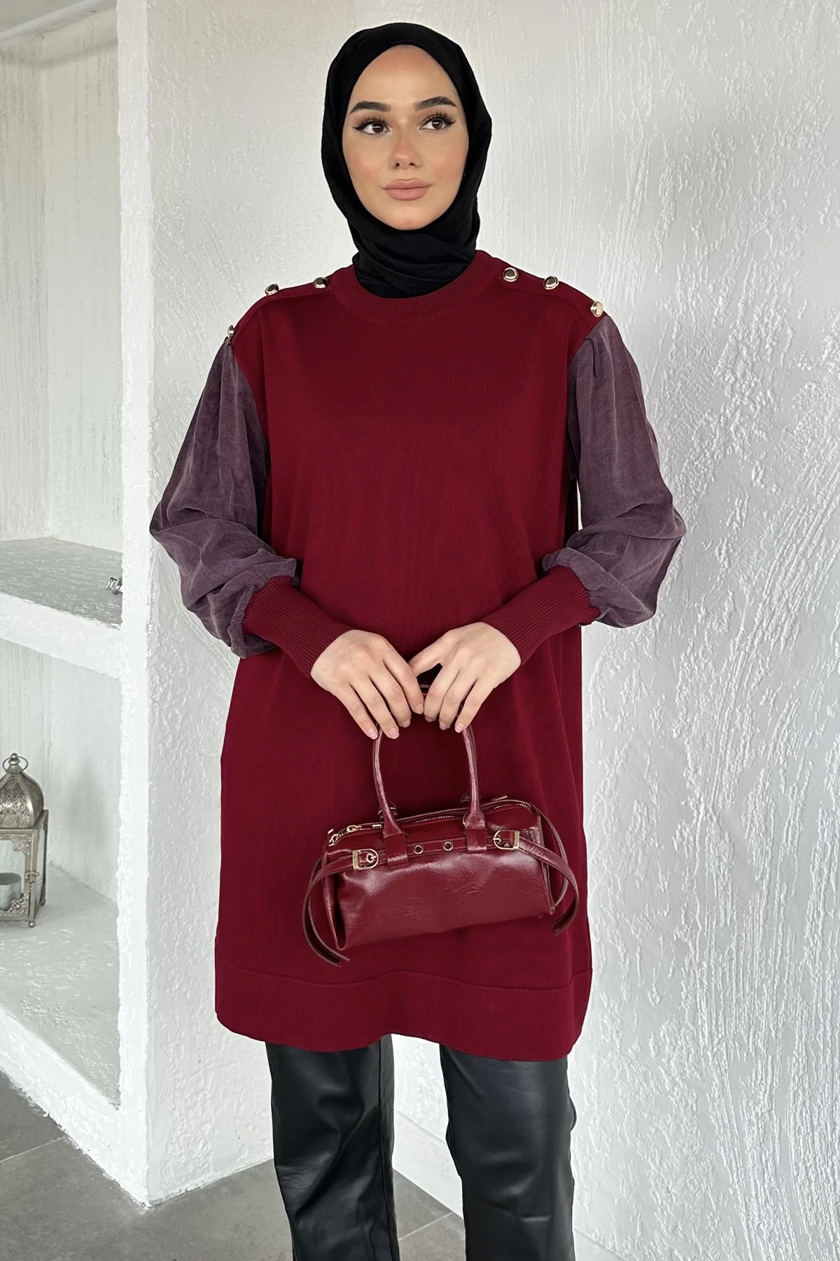 Kadın Omzu Düğmeli Viscon Tunik