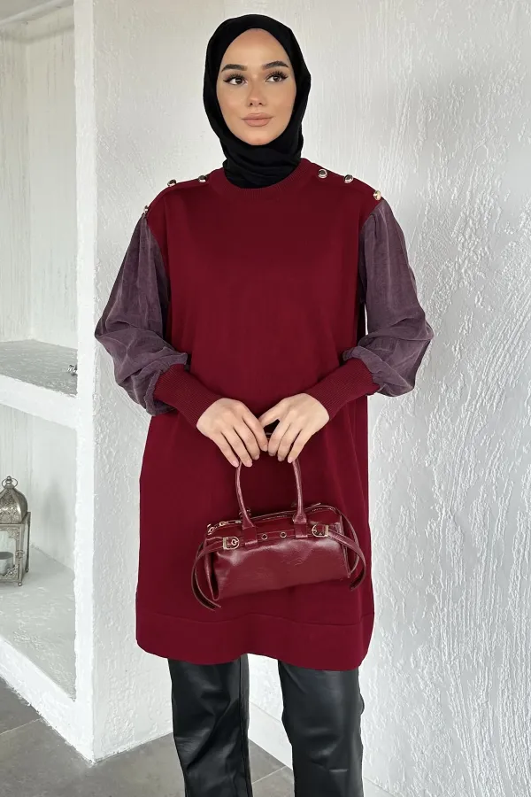 Kadın Omzu Düğmeli Viscon Tunik