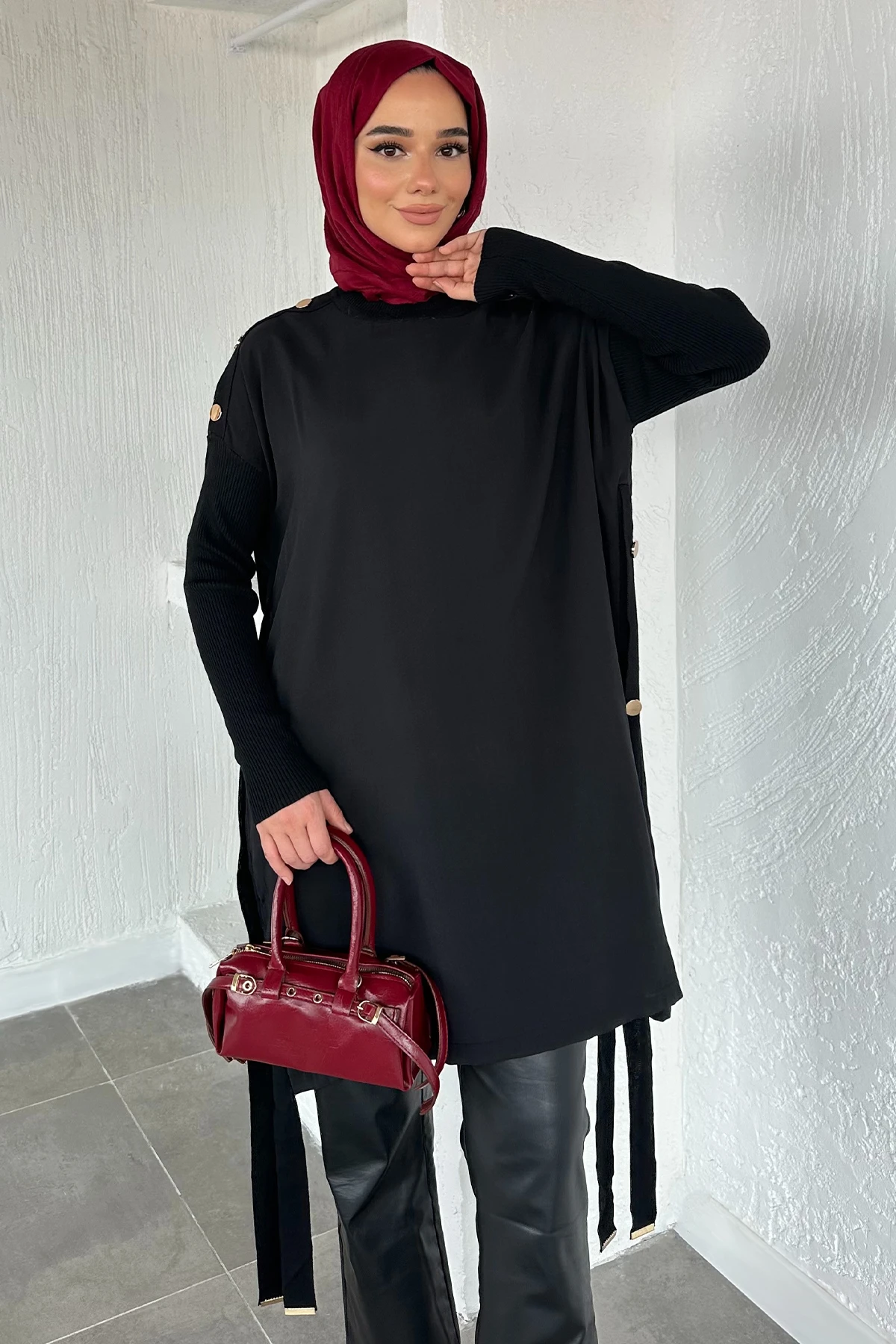 Kadın Omuz Çıtçıt Yan Düğmeli Tunik
