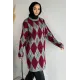 Kadın Baklava Desen Simli Simit Yaka Tunik