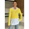 Kadın V Yaka Gömlekli Triko Bluz