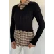 Kadın V Yaka Gömlekli Triko Bluz