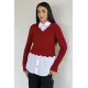 Kadın V Yaka Gömlekli Triko Bluz