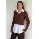 Kadın V Yaka Gömlekli Triko Bluz