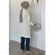 Kadın Gül Nakışlı Düğmeli Uzun Ceket