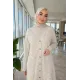 Kadın Gül Nakışlı Düğmeli Uzun Ceket