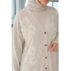 Kadın Gül Nakışlı Düğmeli Uzun Ceket