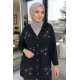Kadın Gül Nakışlı Düğmeli Uzun Ceket