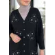 Kadın Gül Nakışlı Düğmeli Uzun Ceket