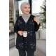 Kadın Gül Nakışlı Düğmeli Uzun Ceket