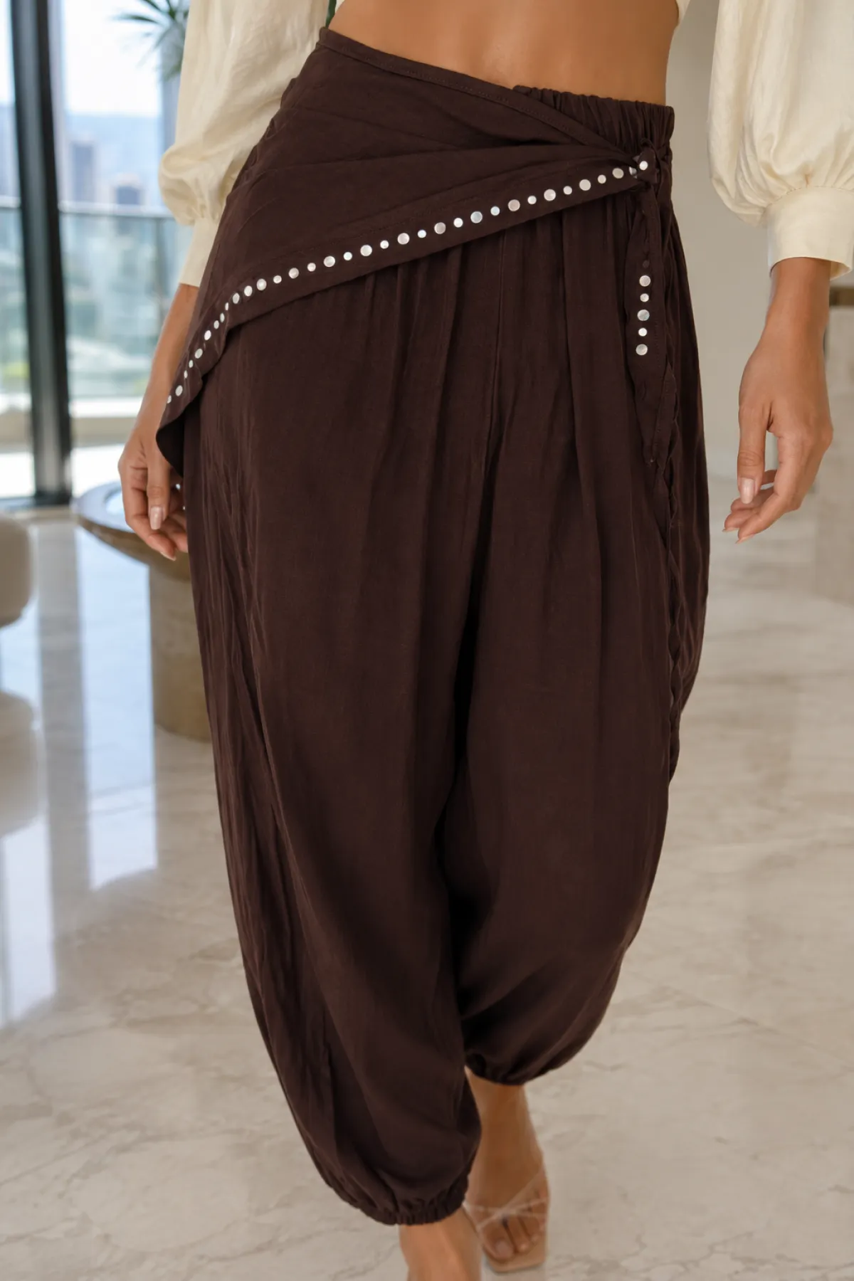 Kadın Belden Bağlamalı Şalvar Pantolon