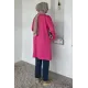 kadın V YAKA GÜL NAKIŞLI DÜĞMELİ UZUN CEKET