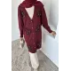 kadın V YAKA GÜL NAKIŞLI DÜĞMELİ UZUN CEKET