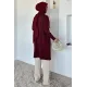 kadın V YAKA GÜL NAKIŞLI DÜĞMELİ UZUN CEKET