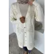 kadın V YAKA GÜL NAKIŞLI DÜĞMELİ UZUN CEKET