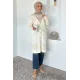kadın V YAKA GÜL NAKIŞLI DÜĞMELİ UZUN CEKET