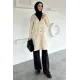 kadın V YAKA GÜL NAKIŞLI DÜĞMELİ UZUN CEKET