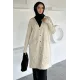 kadın V YAKA GÜL NAKIŞLI DÜĞMELİ UZUN CEKET