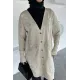 kadın V YAKA GÜL NAKIŞLI DÜĞMELİ UZUN CEKET