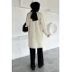 kadın V YAKA GÜL NAKIŞLI DÜĞMELİ UZUN CEKET